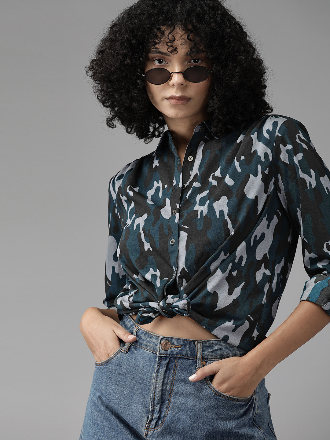 

Roadster Women Opaque Printed Casual Shirt, Teal