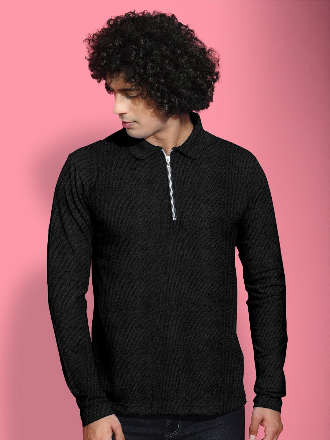 

FTX Self Design Polo Collar T-shirt, Black