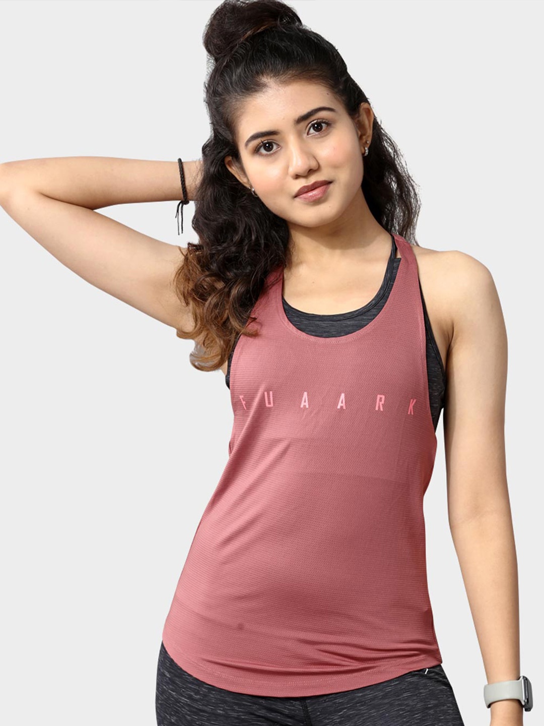 

FUAARK Self Design Slim Fit Gym Tank Top, Rose