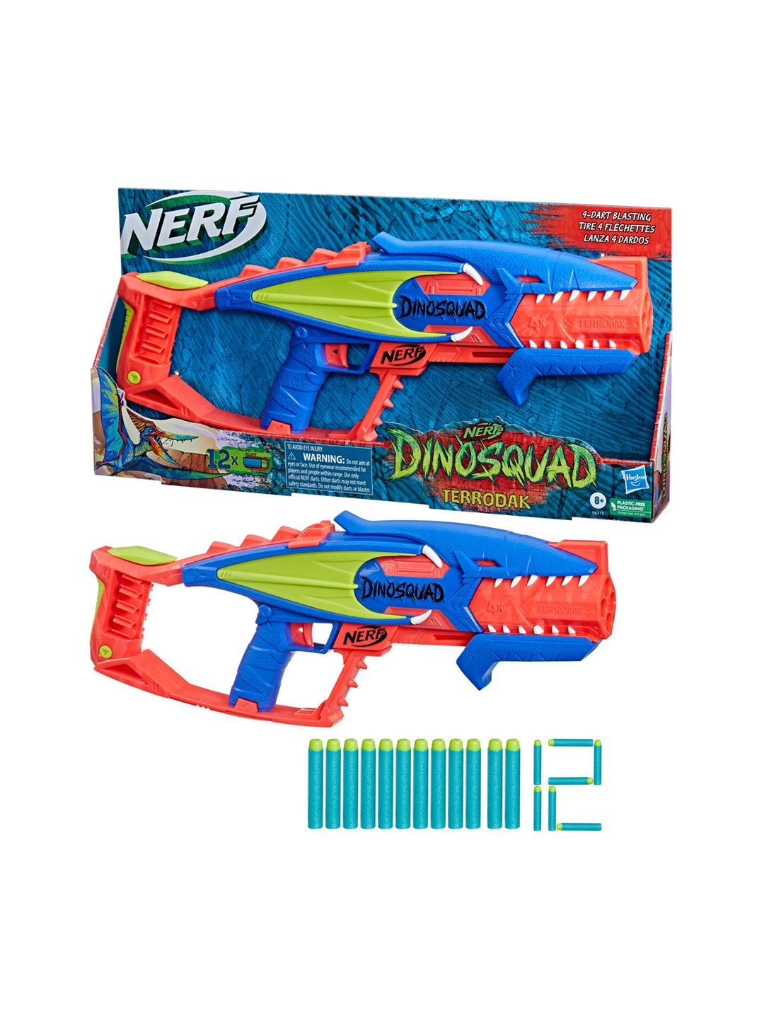 

NERF Blue & Orange DinoSquad Terrodak with 4 Dart Blasting &12 Nerf Elite Darts
