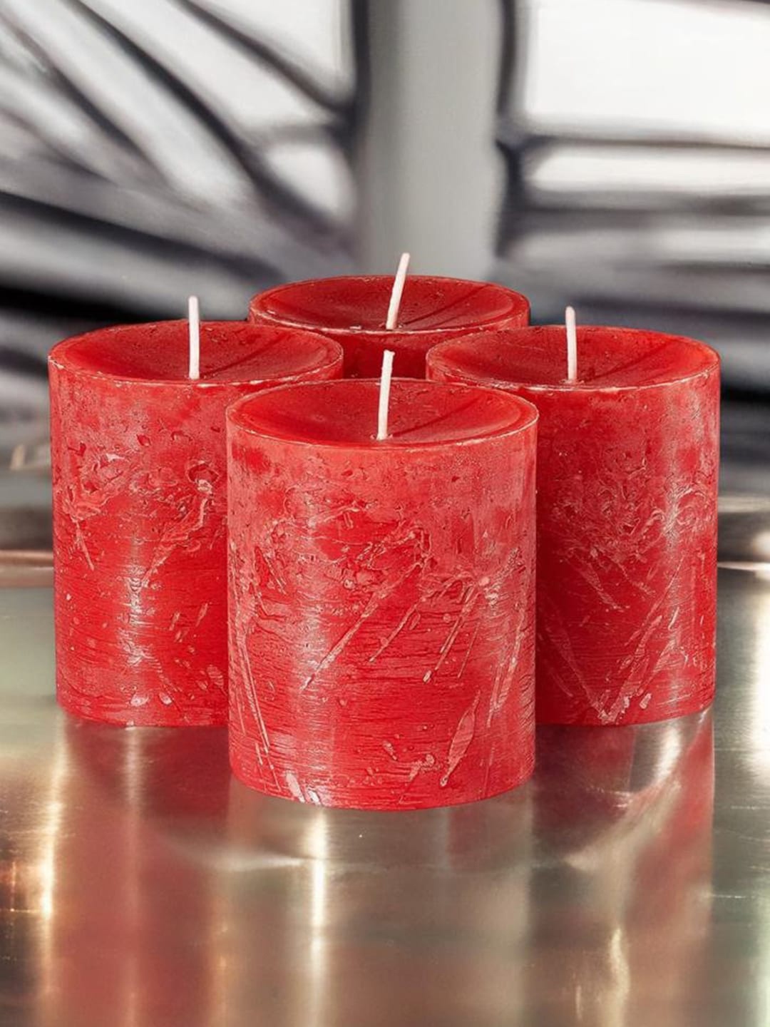 

Aromatic Fables Red 4-Pcs Rose Scented Pillar Candles