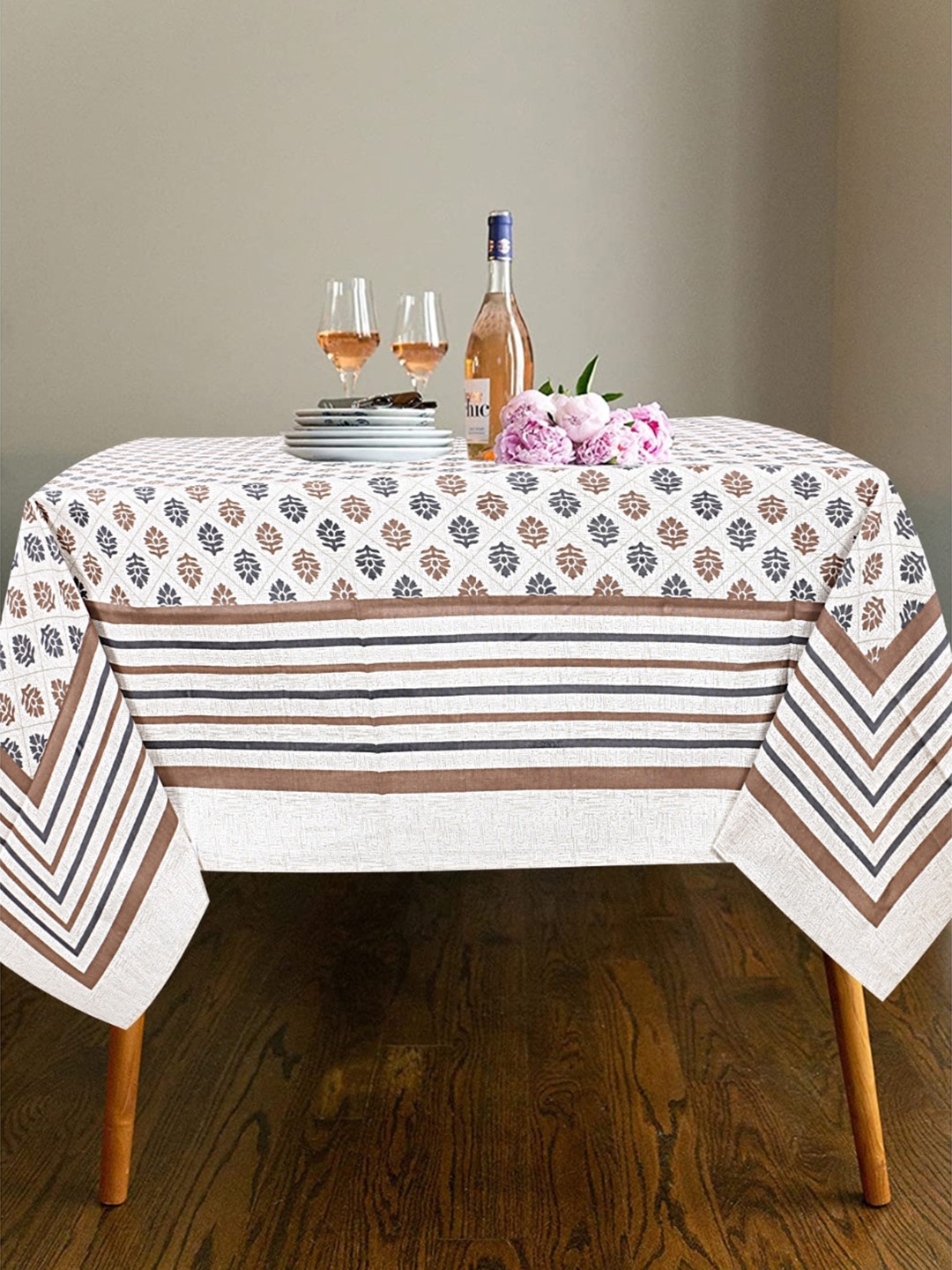 

INDHOME LIFE Coffee Brown Printed Pure Cotton 6-Seater Table Cover