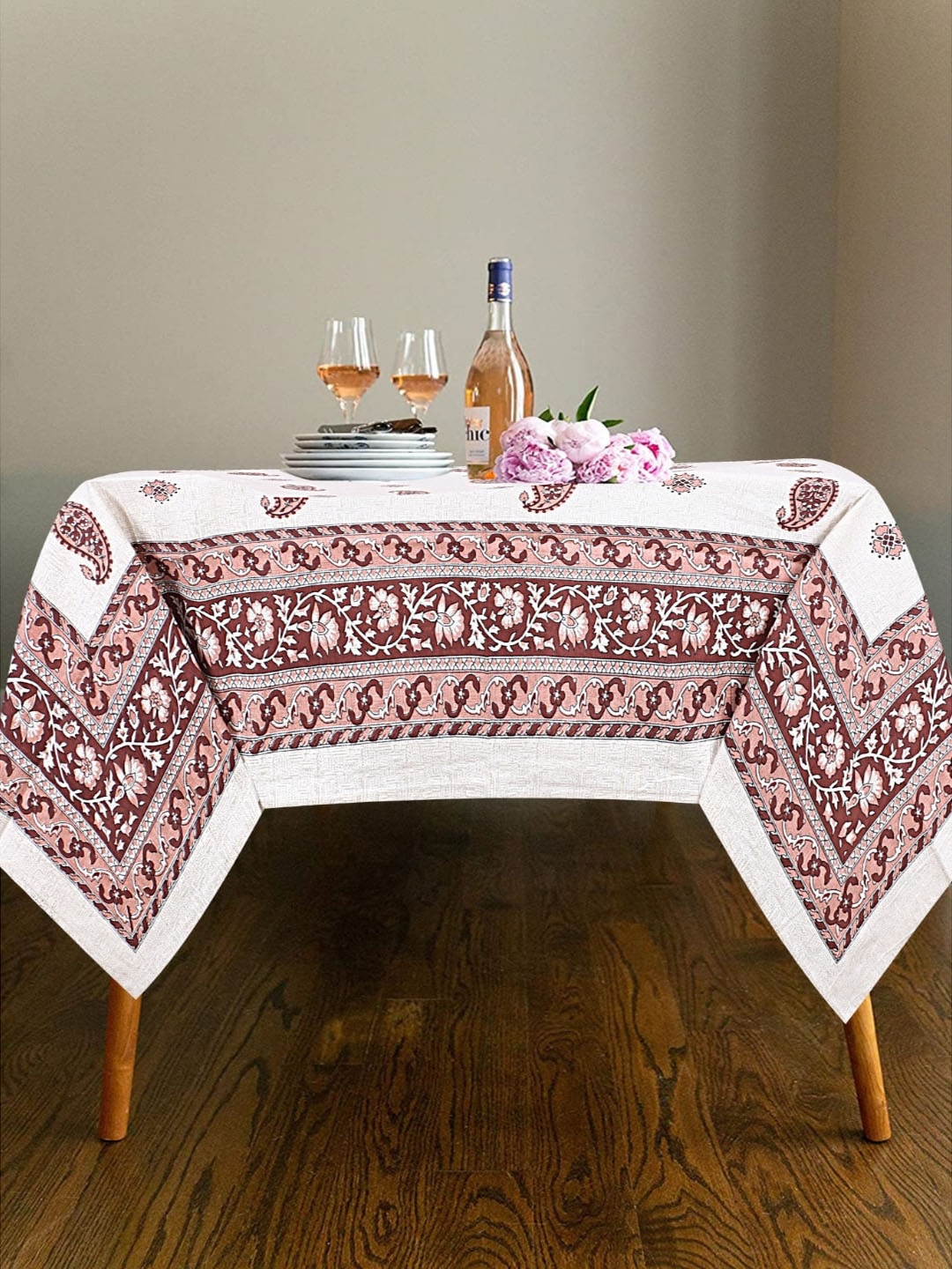 

INDHOME LIFE Maroon Printed Pure Cotton 6-Seater Table Cover