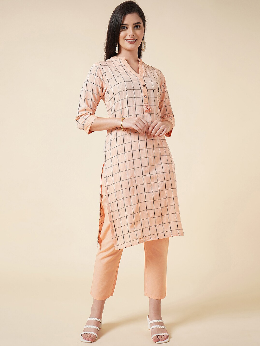 

KALINI Women Orange Regular Kurta with Trousers