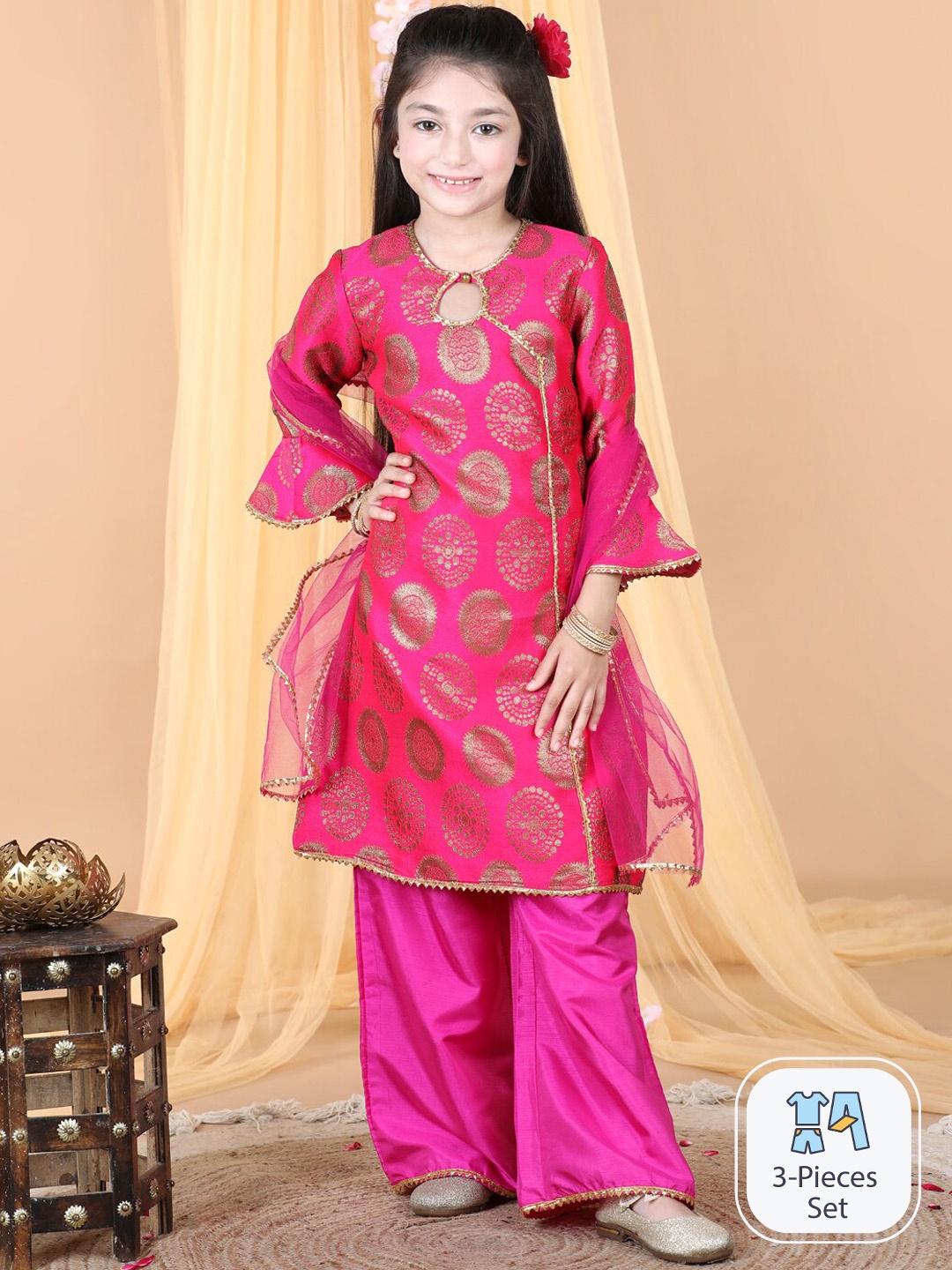 

Cutiekins Girls Ethnic Motifs Woven Design A-Line Kurta & Palazzos With Dupatta, Magenta