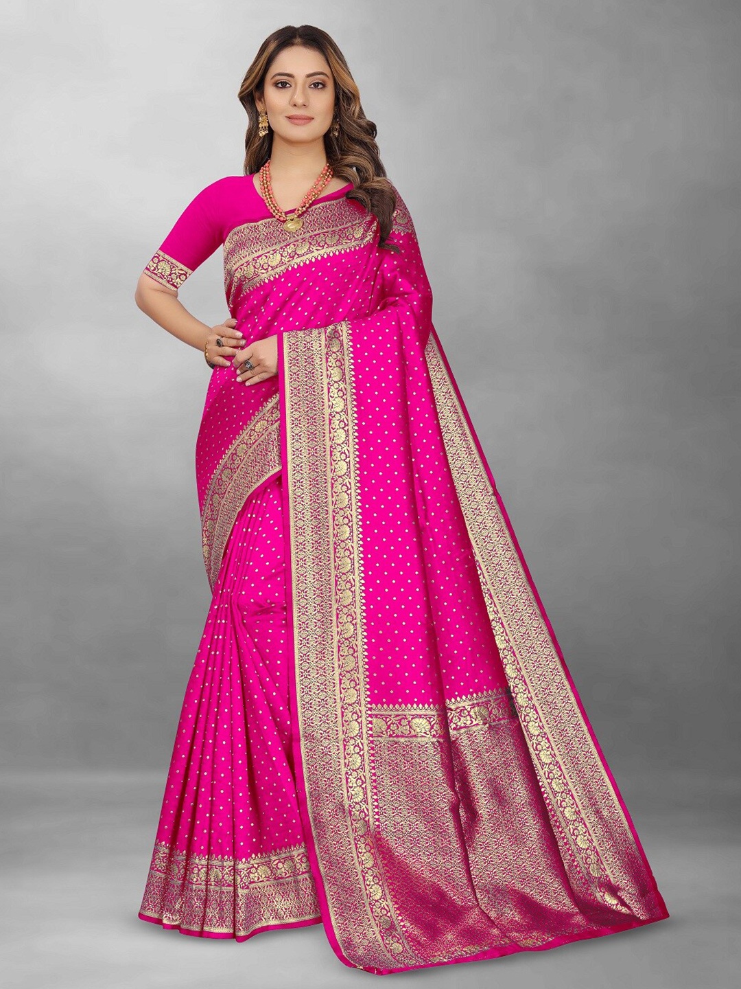 

Hinayat Fashion Polka Dots Woven Design Zari Banarasi Saree, Pink