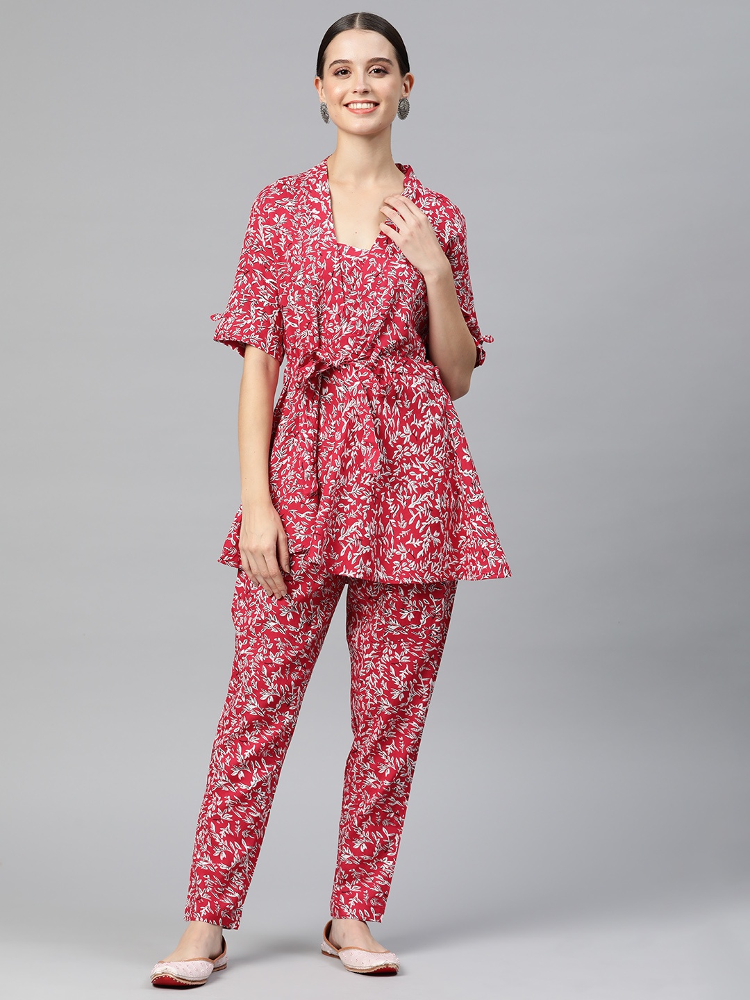 

Readiprint Women Printed Pure Cotton Tunic with Trousers, Red