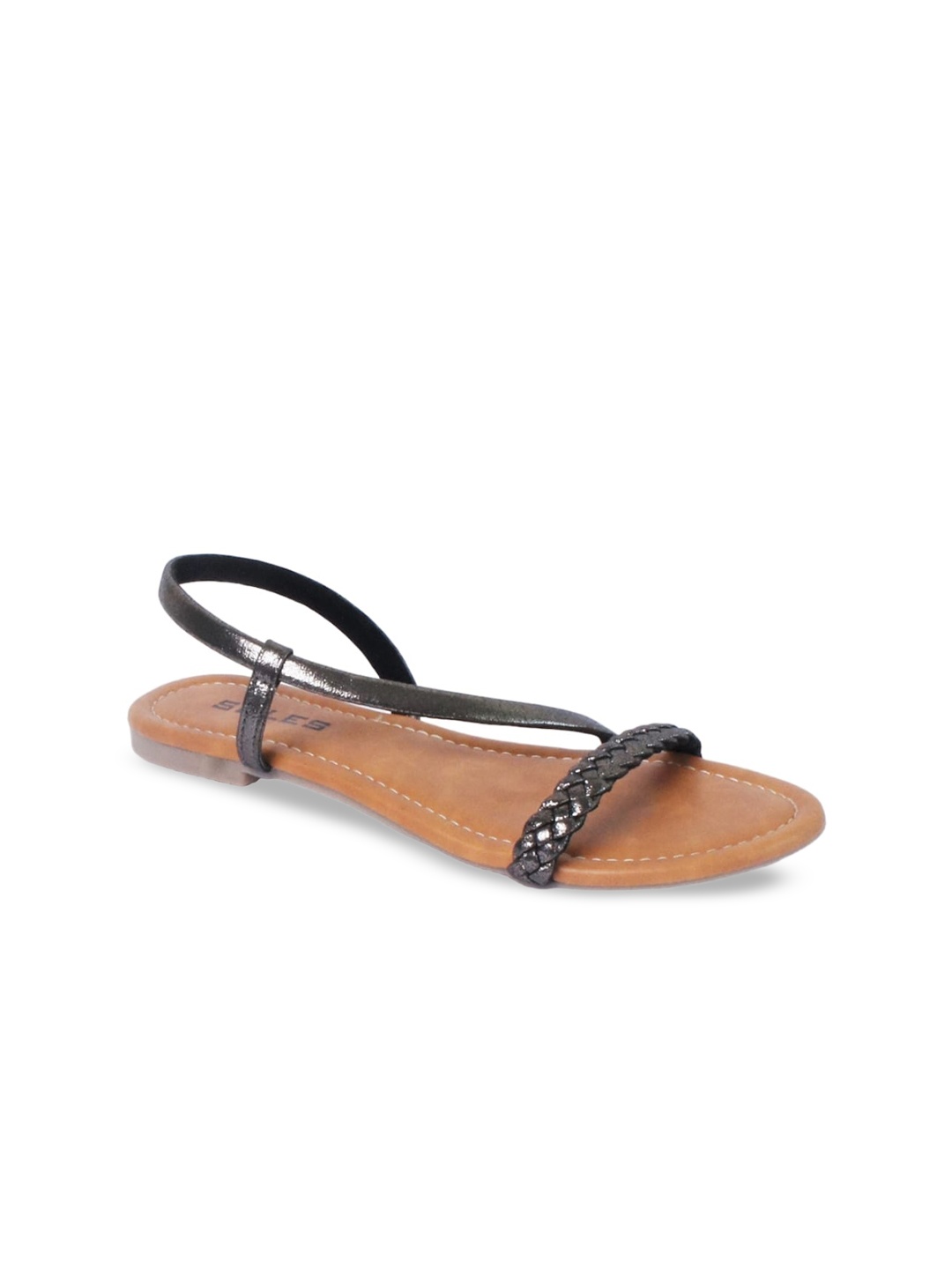 

SOLES Braided Open Toe Flats With Backstrap, Metallic