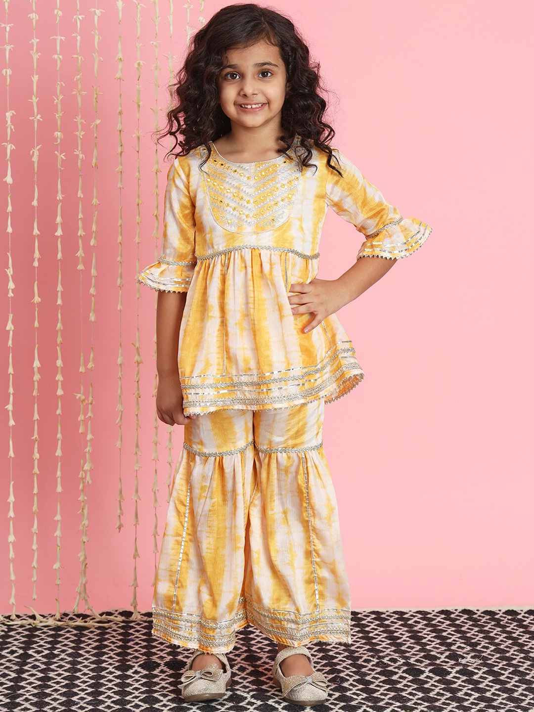 

Readiprint Girls Dyed Empire Gotta Patti Kurti With Sharara, Yellow