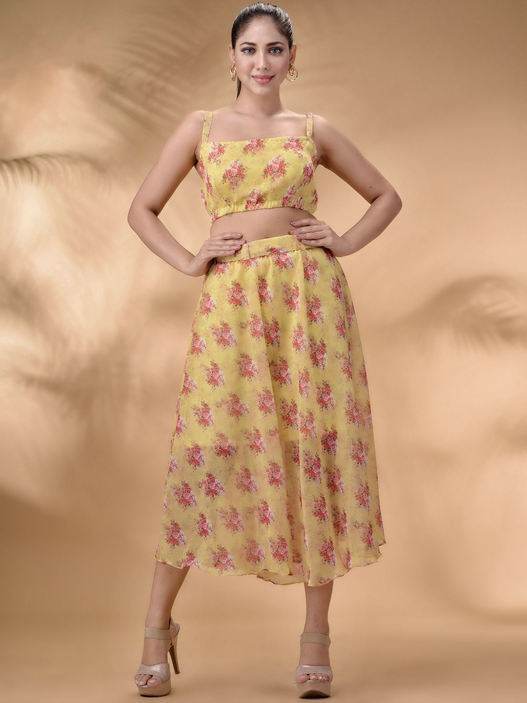 

Disli Floral Printed Top & Skirt, Yellow