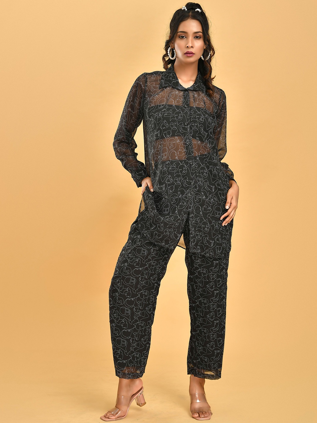 

Disli Abstract Printed Shirt & Trousers, Black