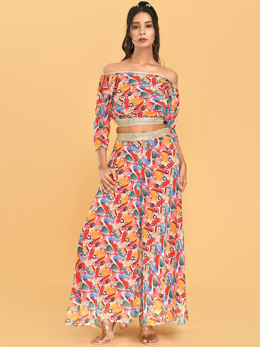 

Disli Abstract Printed Off-Shoulder Top & Palazzos, Blue