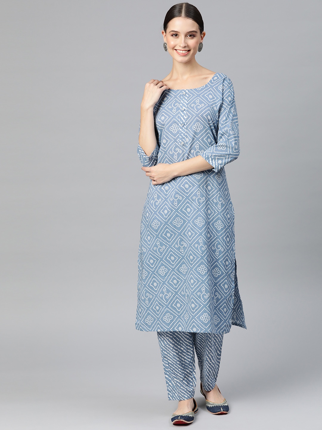 

Readiprint Fashions Women Bandhani Printed Regular Pure Cotton Kurta with Palazzos, Blue