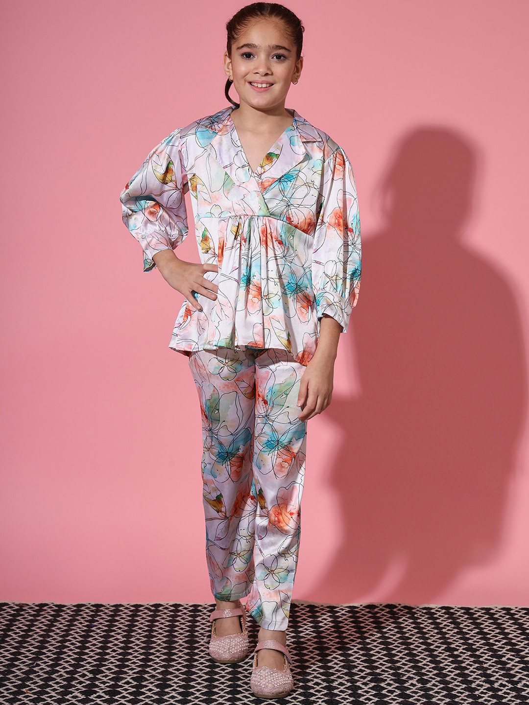 

Readiprint Girls Abstract Printed Top With Trousers, Cream