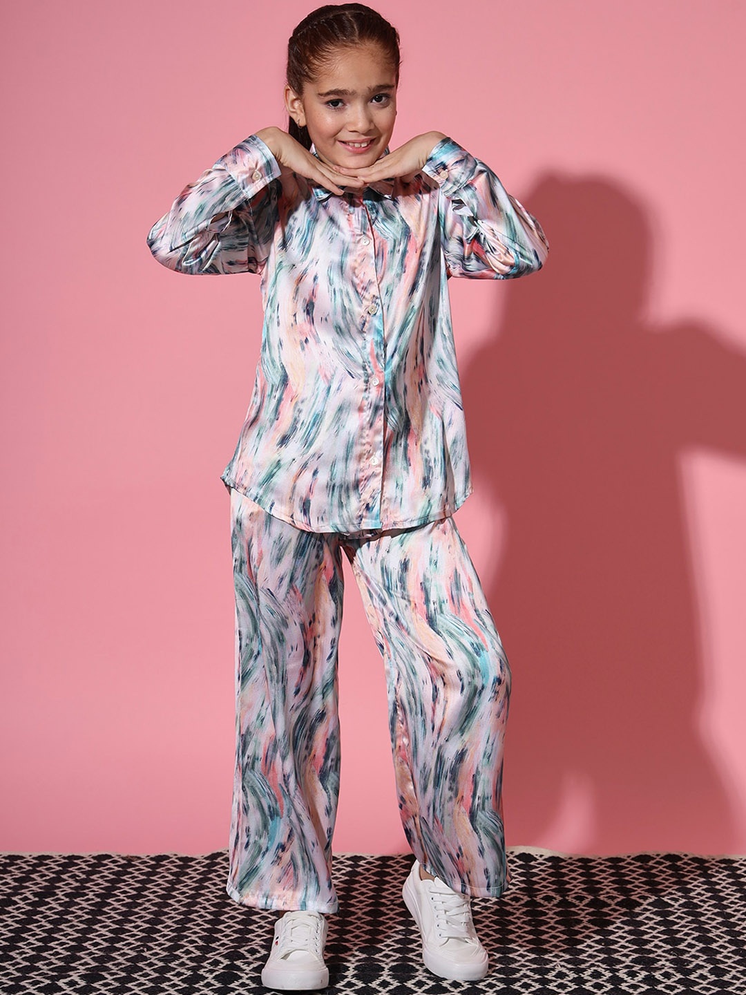 

Readiprint Girls Abstract Printed Shirt With Trousers, White