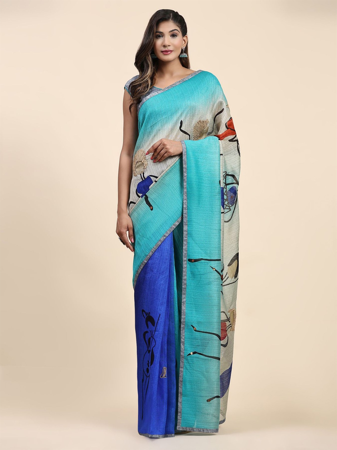 

RACHNA Ethnic Motifs Printed Ready to Wear Saree, Blue