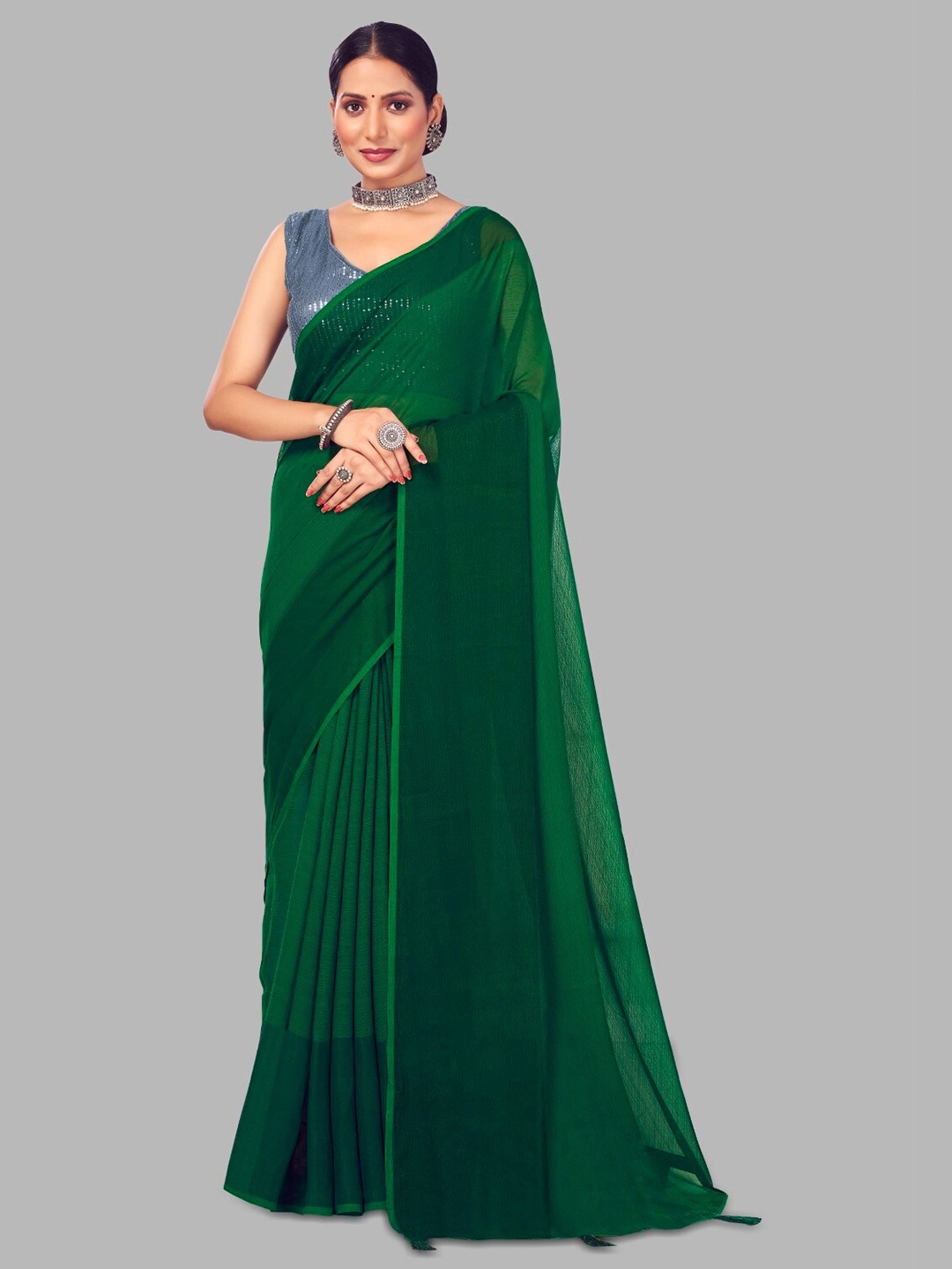 

FLOURIOUS Pure Chiffon Saree, Green