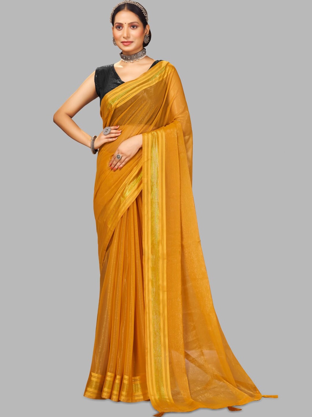 

FLOURIOUS Poly Georgette Saree, Orange