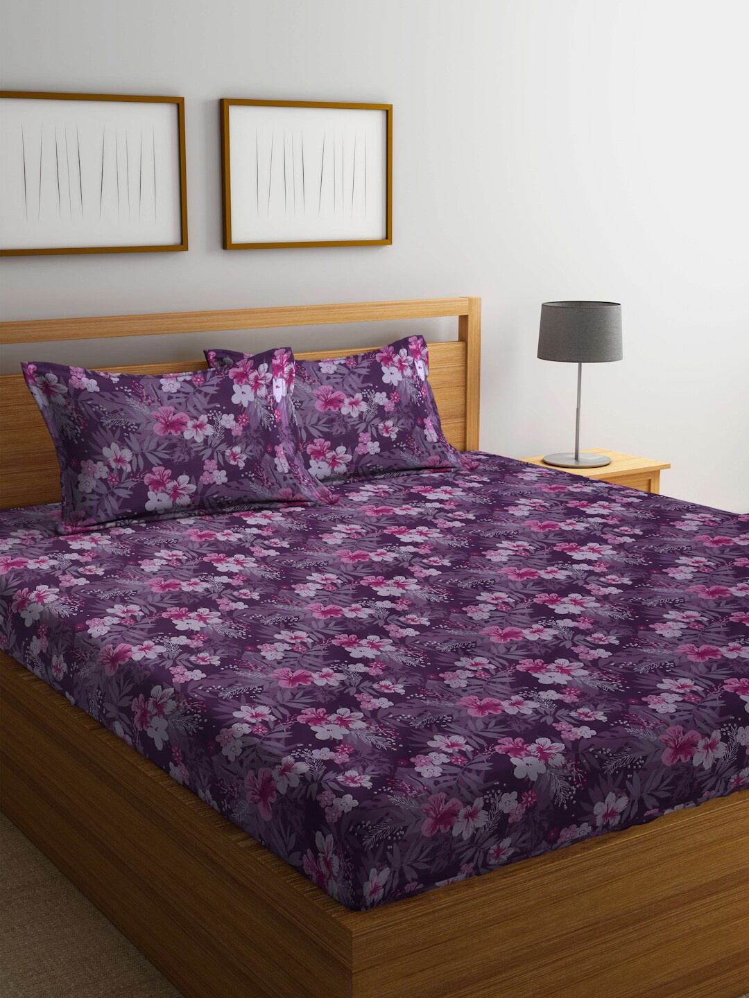 

BOMBAY DYEING Epigram Purple & Pink Floral Cotton 120 TC Queen Bedsheet & 2 Pillow Covers