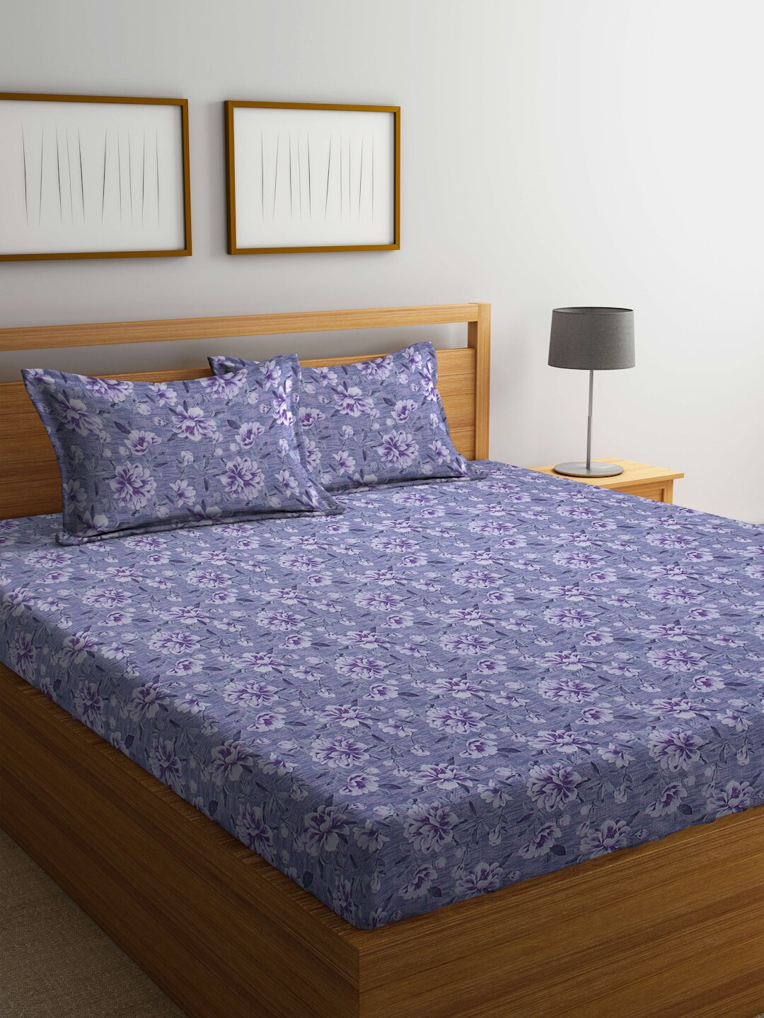 

BOMBAY DYEING Epigram Blue Floral Cotton 120 TC Queen Bedsheet & Pillow Covers