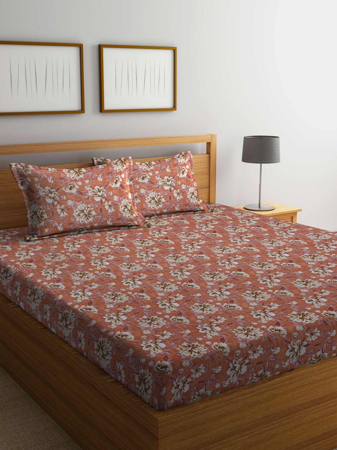 

BOMBAY DYEING Epigram Brown Floral Cotton 120 TC King Bedsheet & 2 Pillow Covers