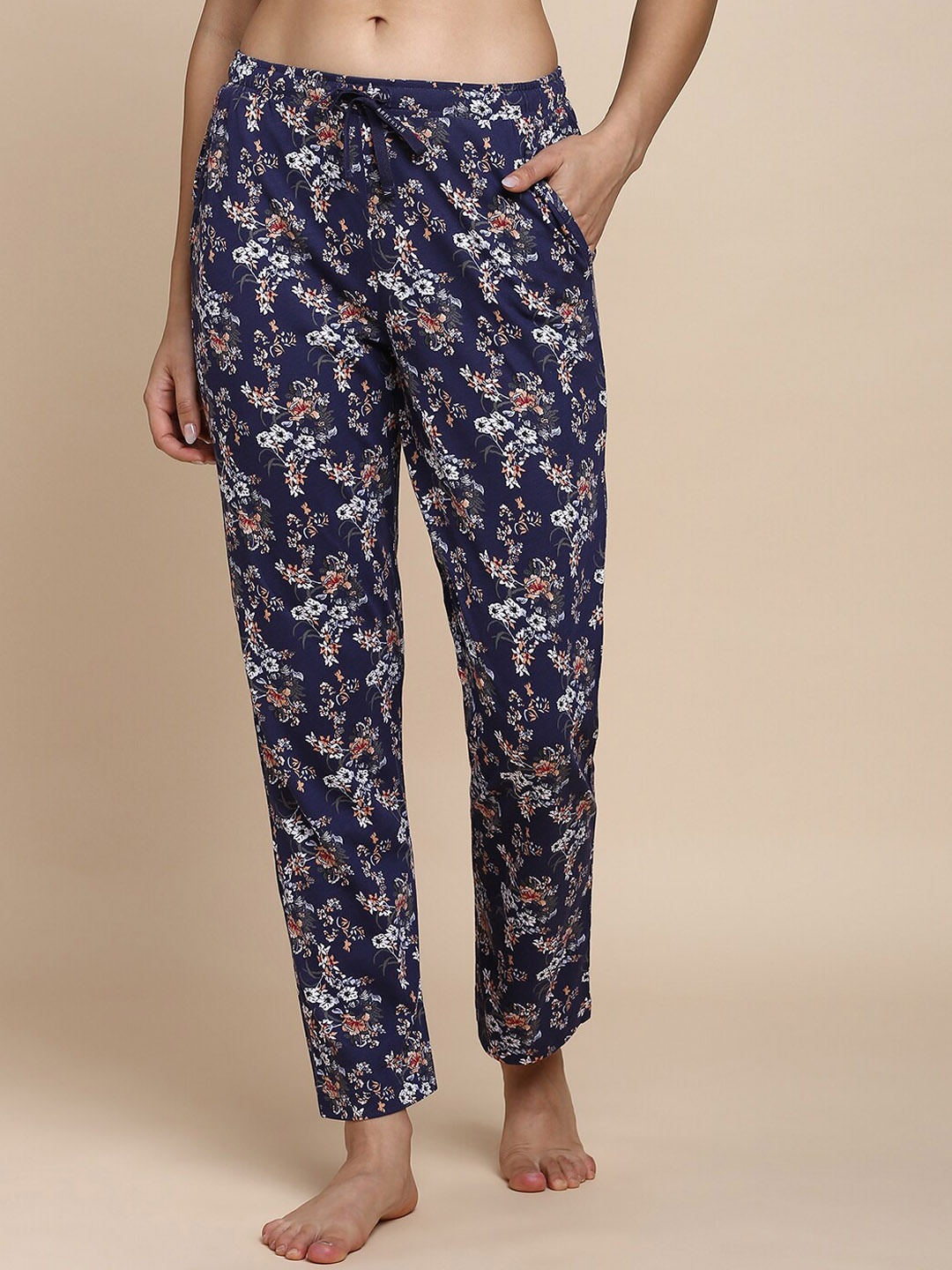 

Van Heusen Women Floral Printed Mid-Rise Lounge Pants, Navy blue