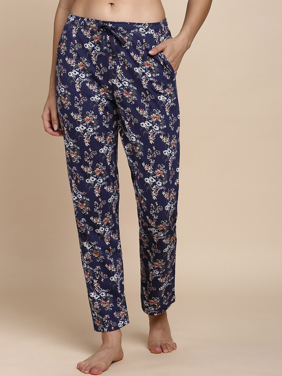 

Van Heusen Women Floral Printed Mid-Rise Lounge Pants, Navy blue