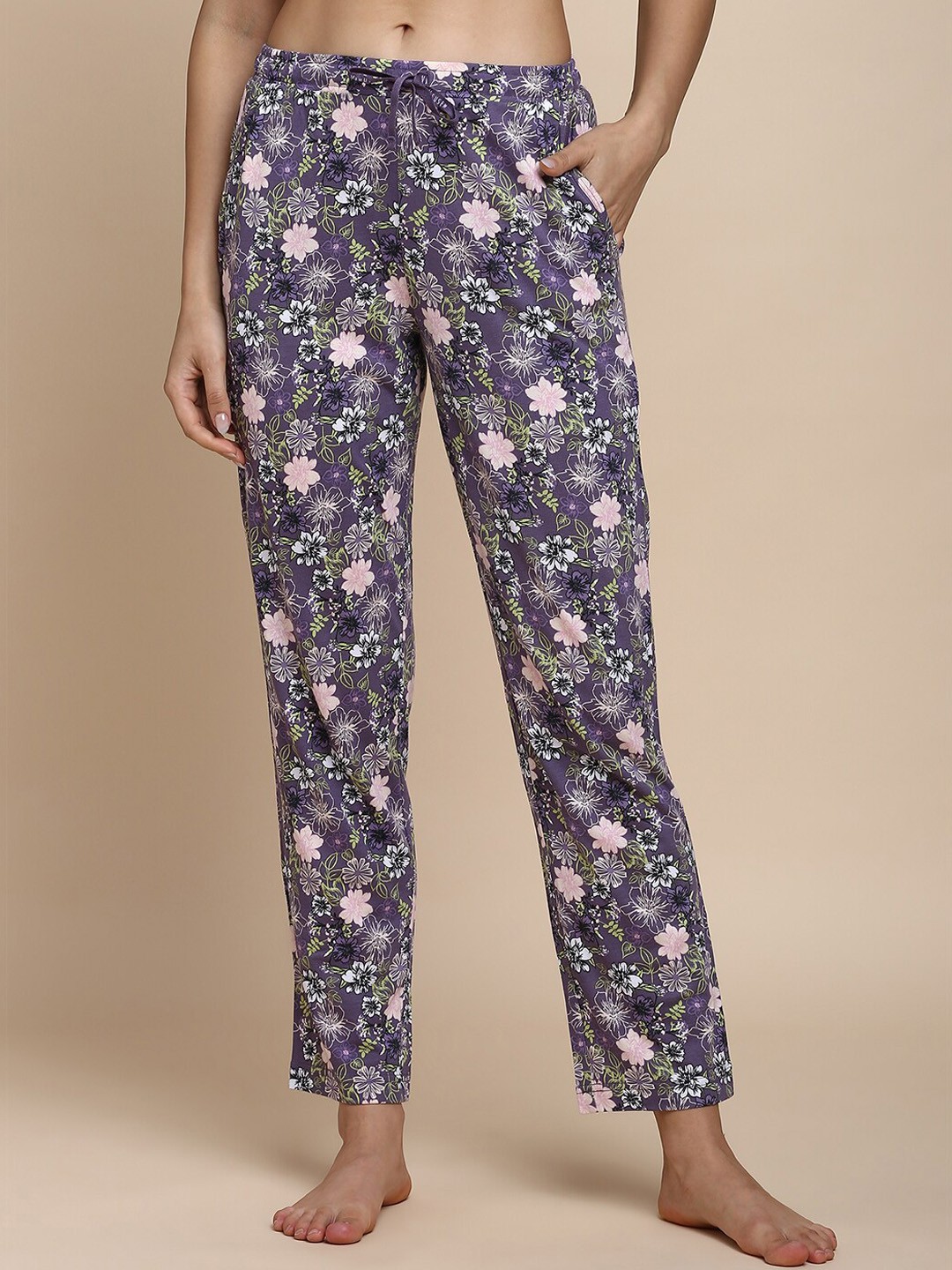 

Van Heusen Women Floral Printed Mid-Rise Lounge Pants, Lavender
