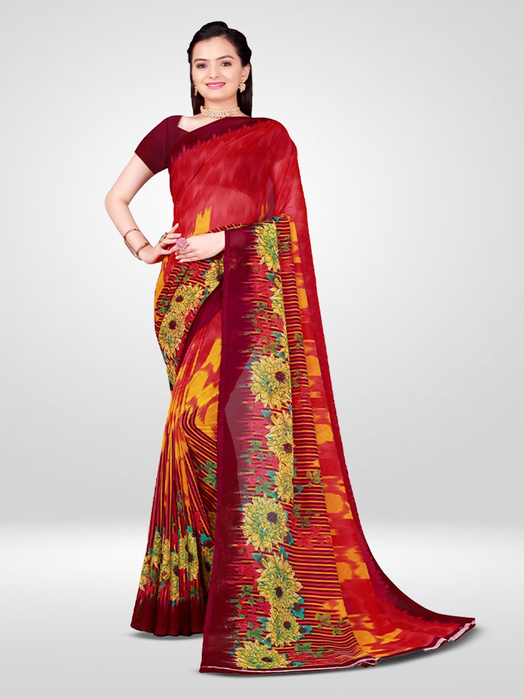 

N N ENTERPRISE Floral Printed Pure Georgette Saree, Purple