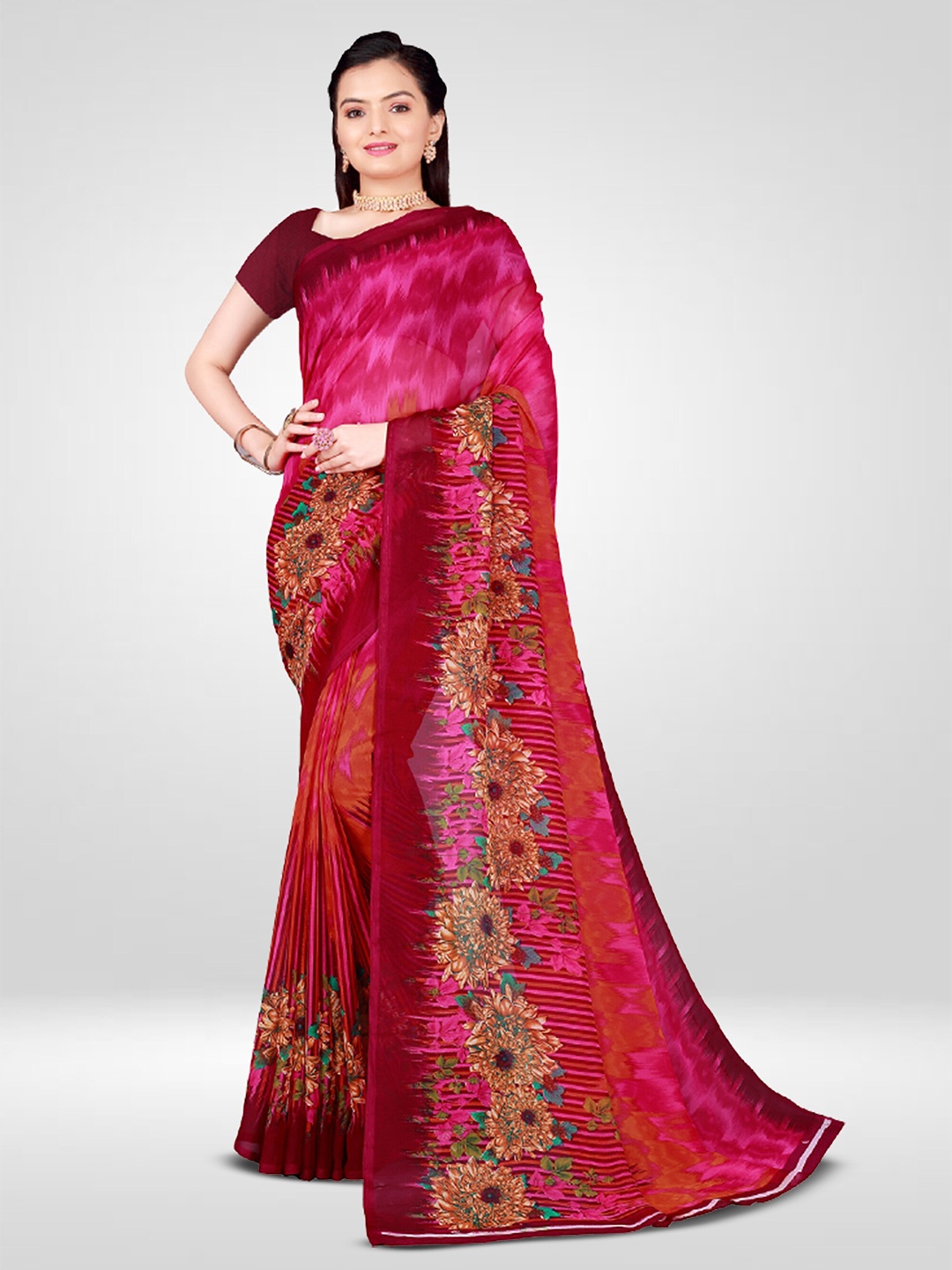 

N N ENTERPRISE Floral Printed Pure Georgette Saree, Purple