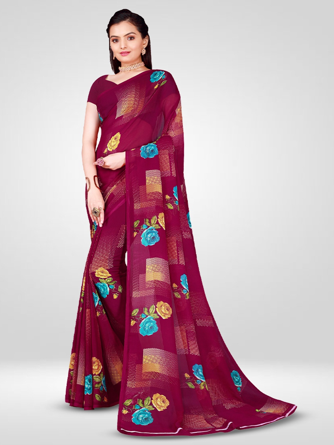 

N N ENTERPRISE Floral Printed Ikat Saree, Purple