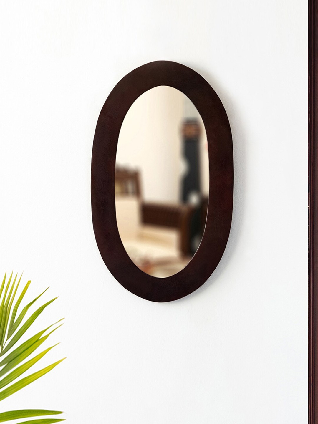 

ExclusiveLane Brown Flattened Oval Wood Framed Wall Mirror