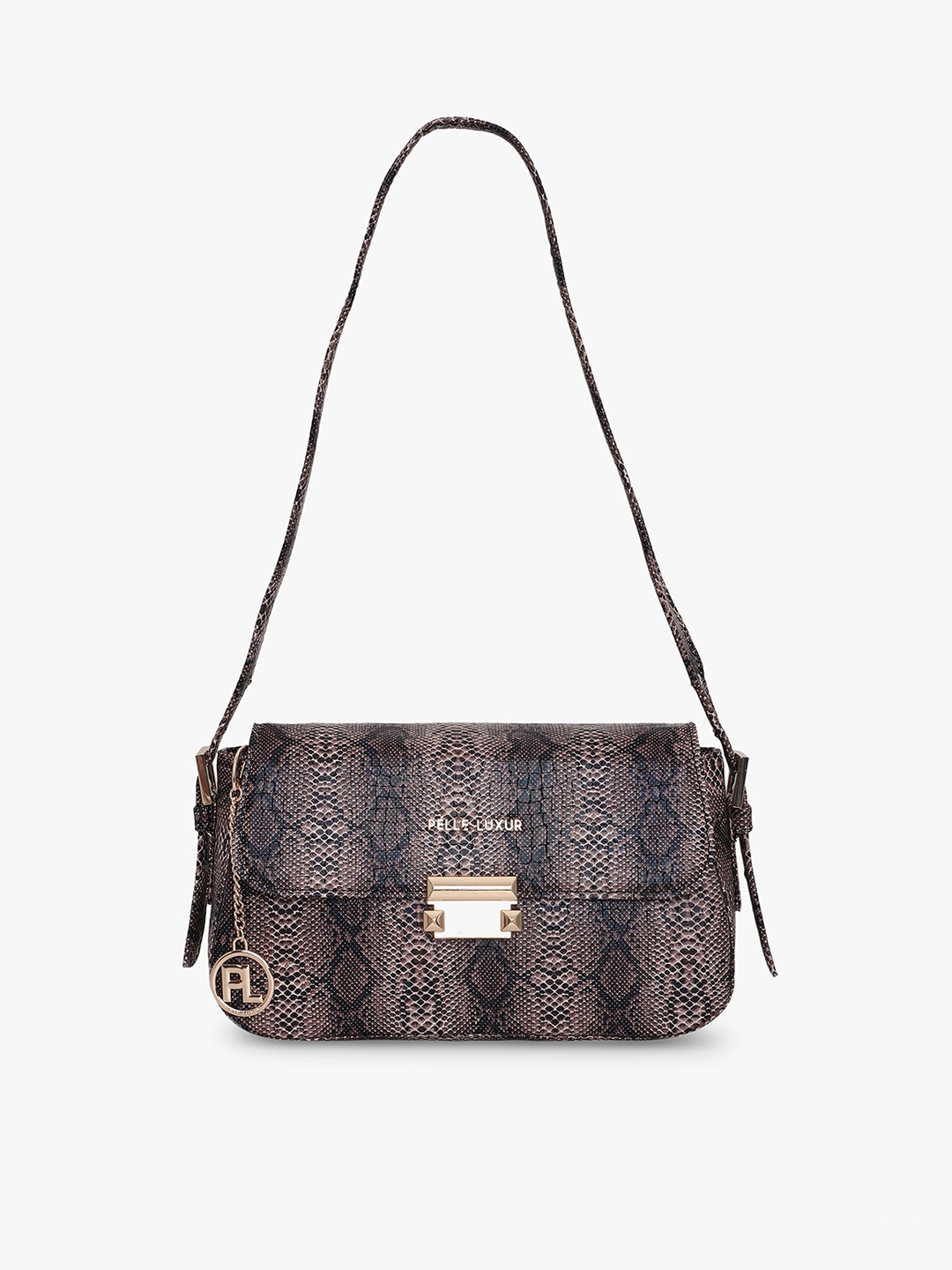

PELLE LUXUR Textured PU Structured Sling Bag, Brown