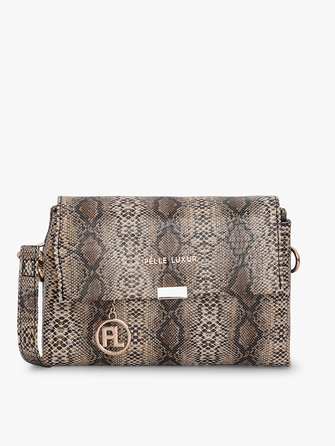 

PELLE LUXUR Textured PU Structured Sling Bag, Brown