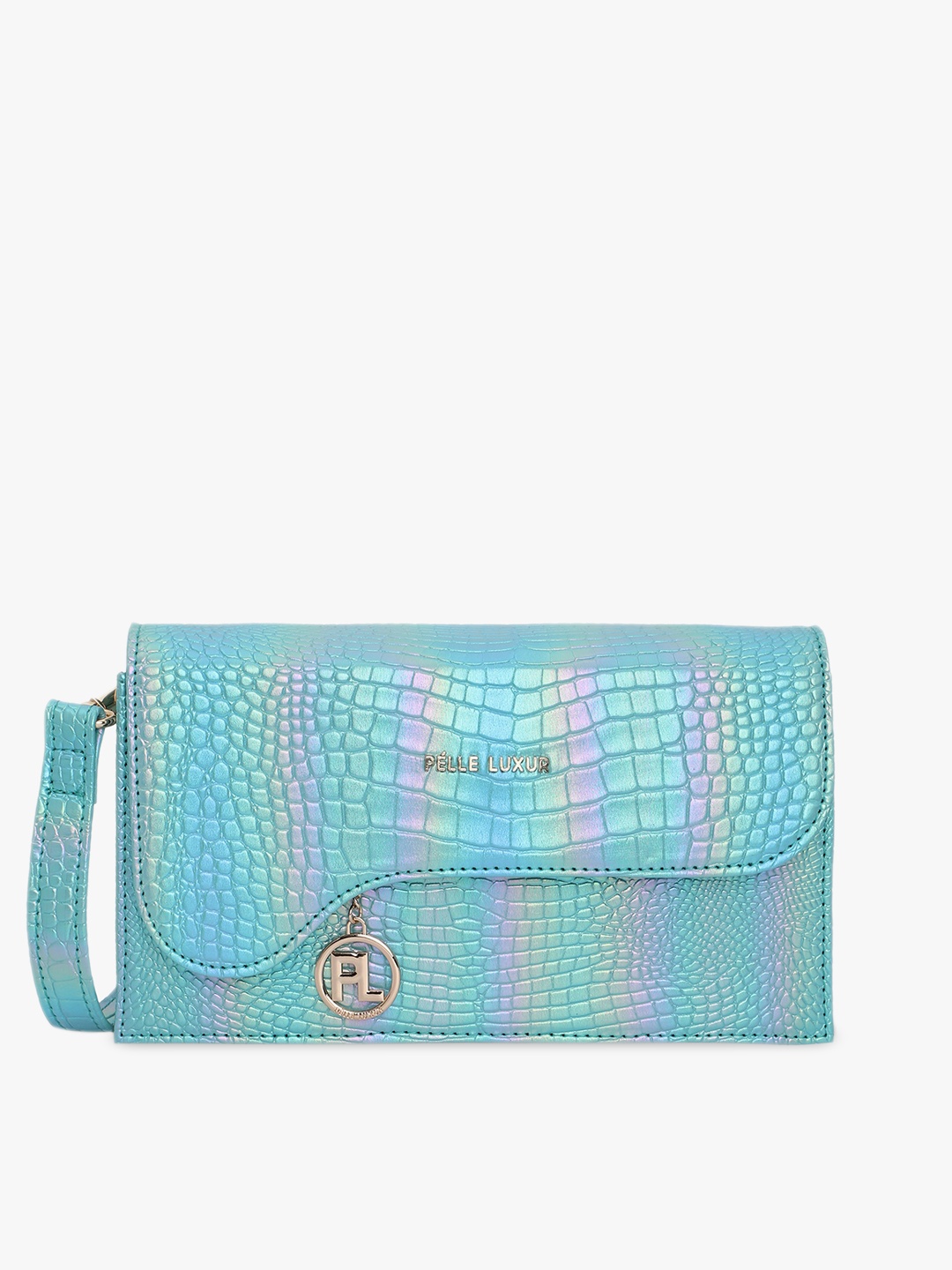 

PELLE LUXUR Textured PU Structured Sling Bag, Blue