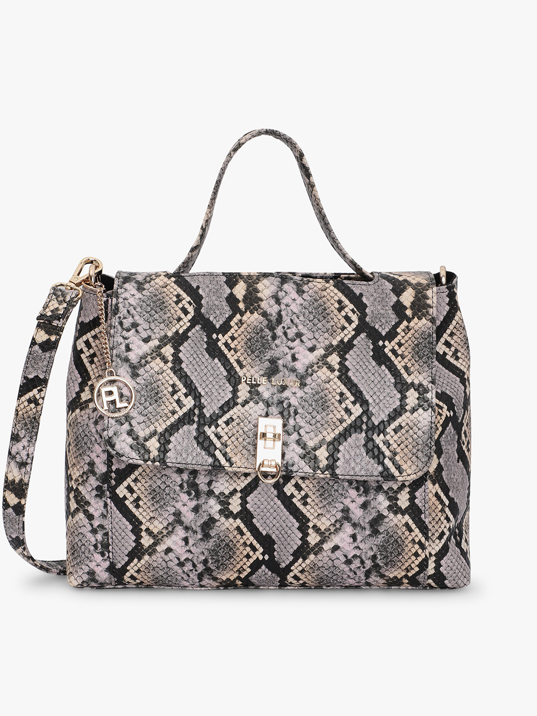 

PELLE LUXUR Animal Printed Satchel Bag, Grey