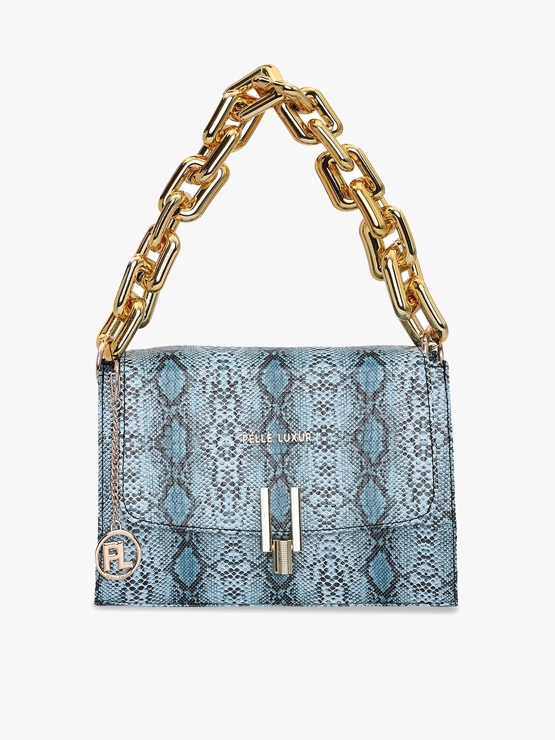 

PELLE LUXUR Textured PU Structured Handheld Bag, Blue
