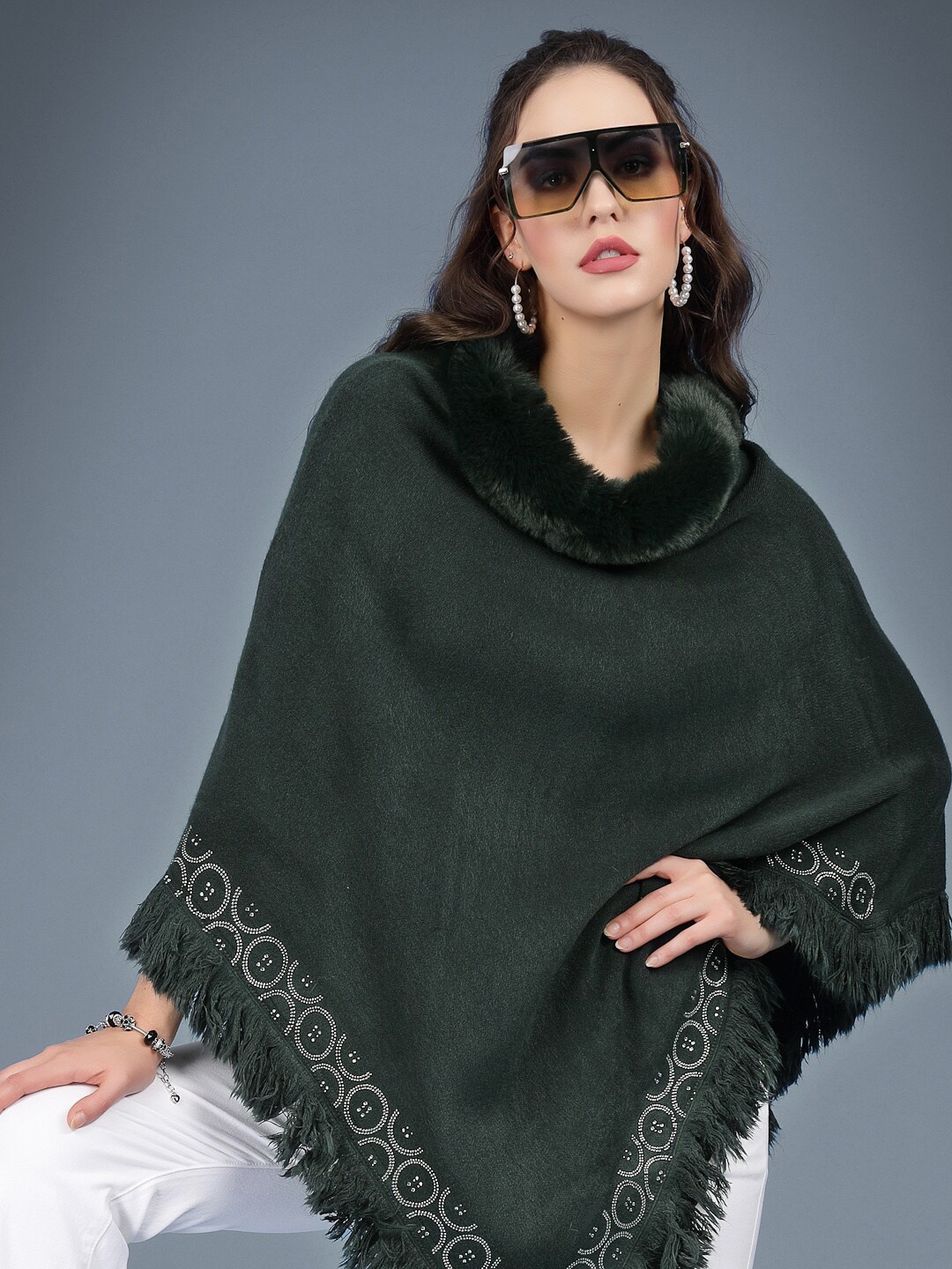 

Mafadeny Turtle Neck Longline Poncho, Green