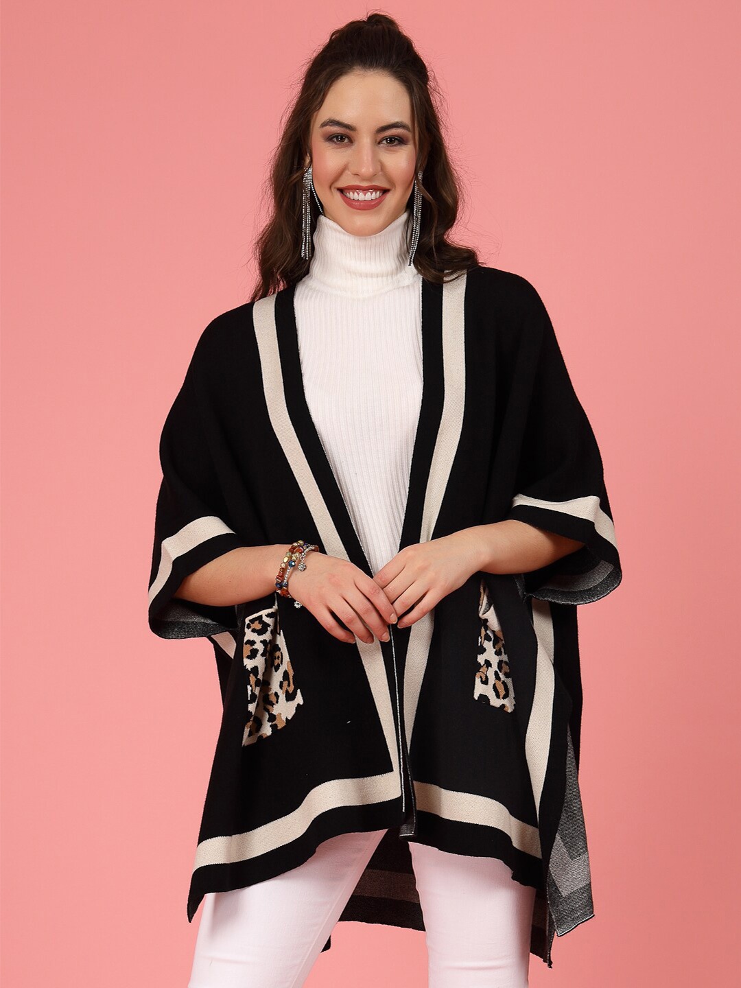 

Mafadeny Shawl Collar Poncho, Black