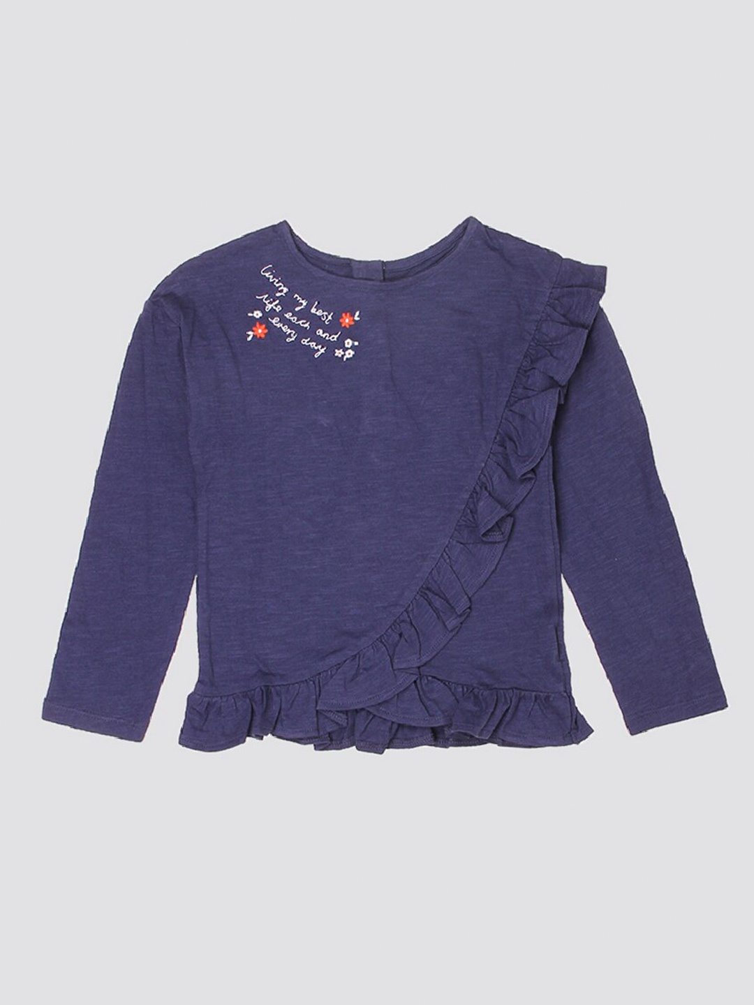 

mothercare Girls Round Neck Ruffled Regular Top, Navy blue