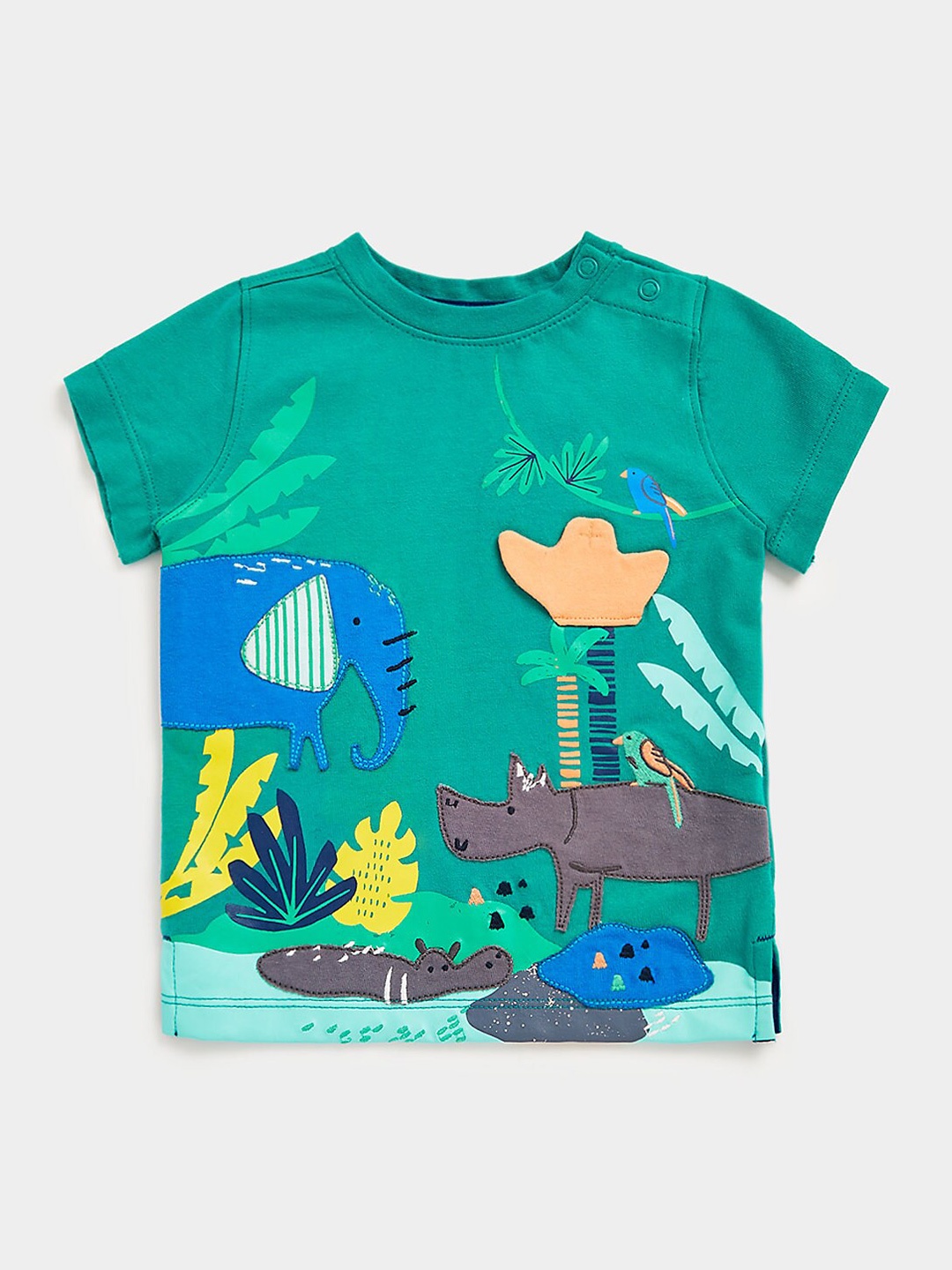 

mothercare Kids Graphic Printed Applique Pure Cotton Casual T-shirt, Green