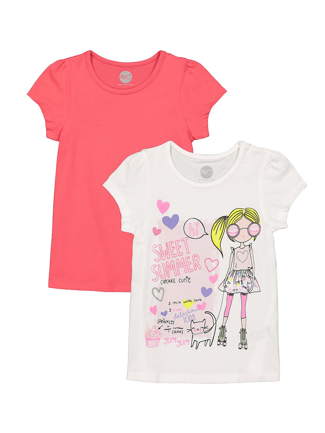 

mothercare Girls Pack Of 2Cotton T-shirt, White
