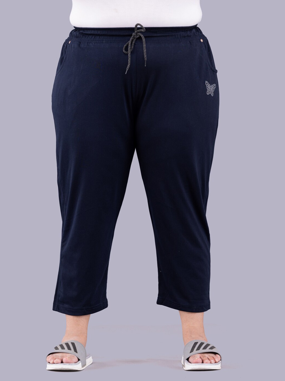 CUPID Plus Size Women Skinny Fit Capris, Navy blue