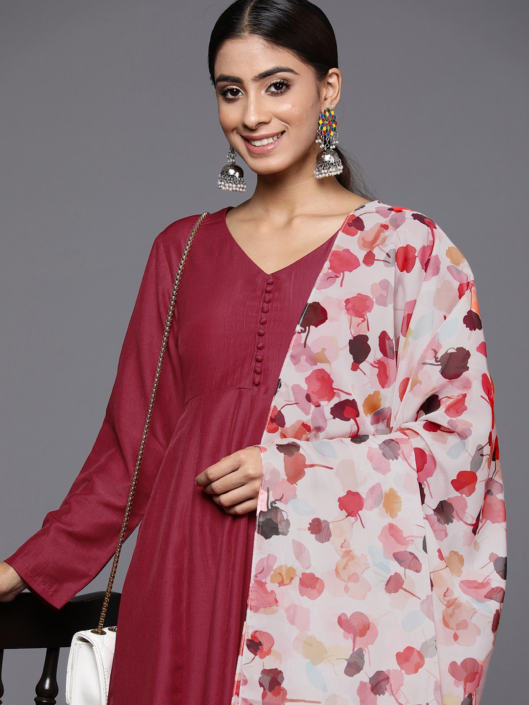 

Varanga Floral Anarkali Kurta with Palazzos & Dupatta, Maroon