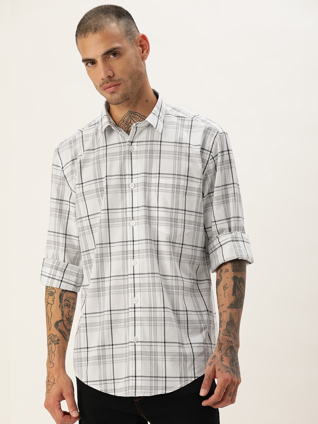 

Burnt Umber Men Classic Opaque Checked Casual Shirt, White