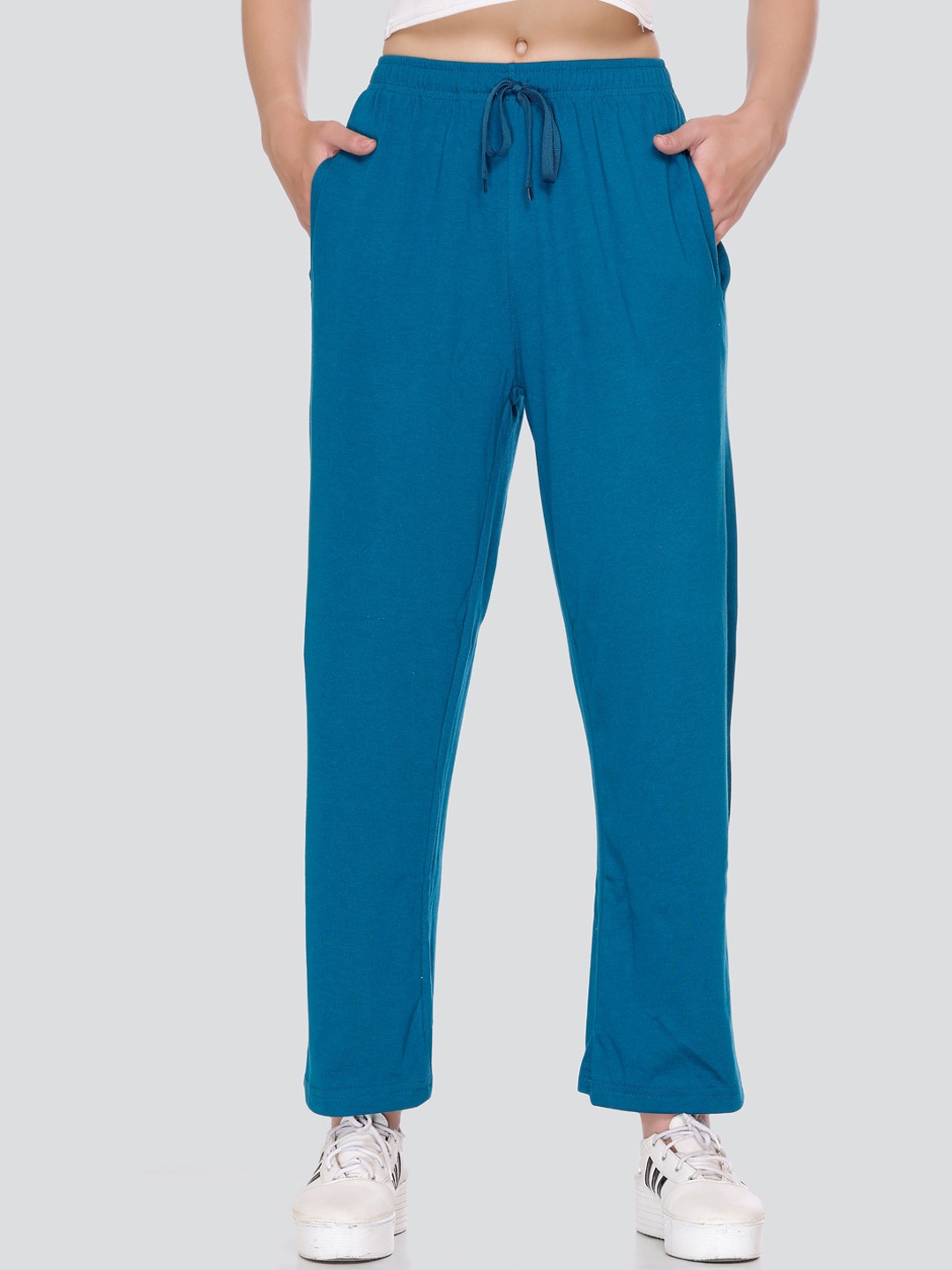 

CUPID Women High Rise Flared Lightweight Cotton Track Pants, Teal