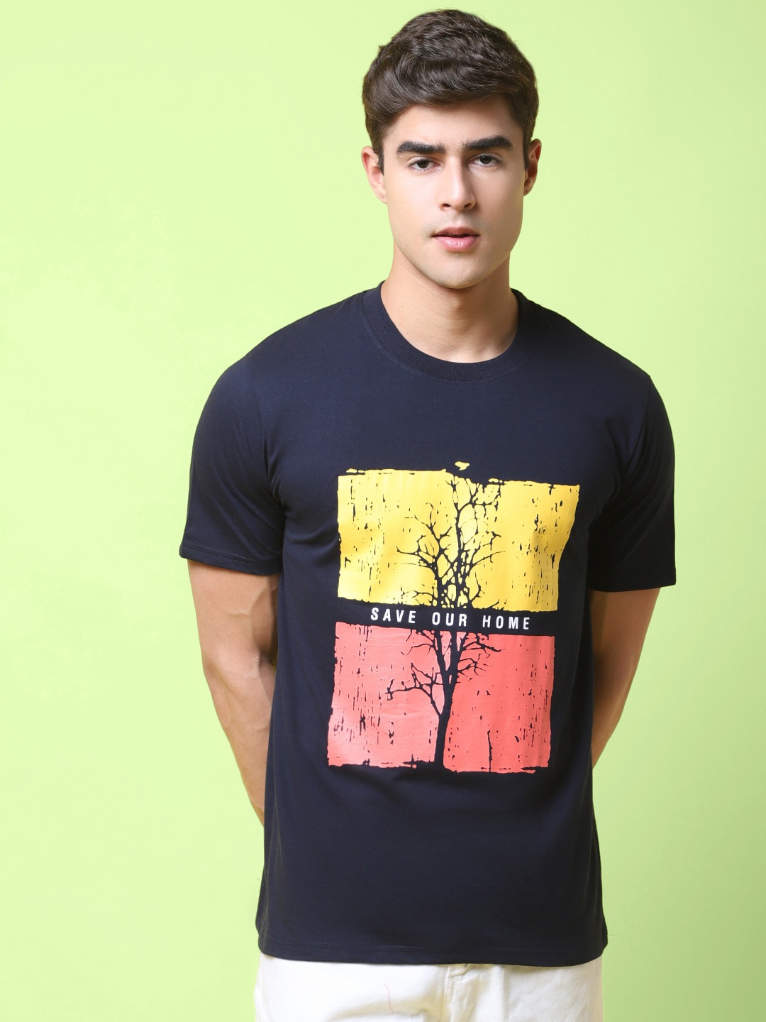 

7Threads Graphic Printed Cotton T-shirt, Blue