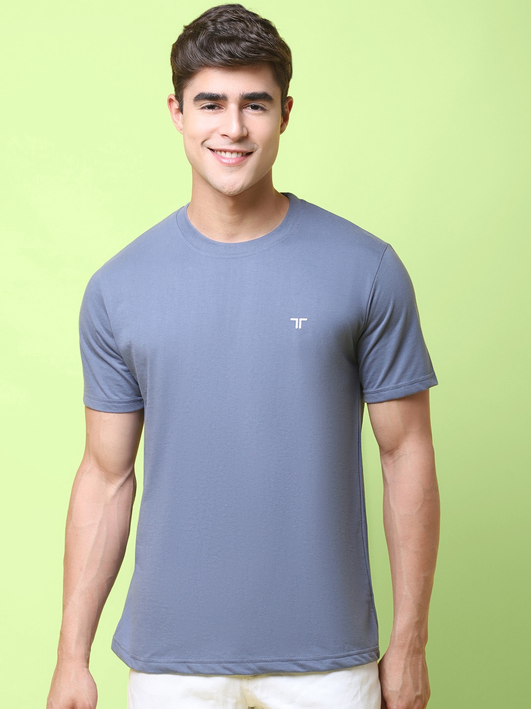 

7Threads Round Neck Regular Fit Cotton T-shirt, Grey