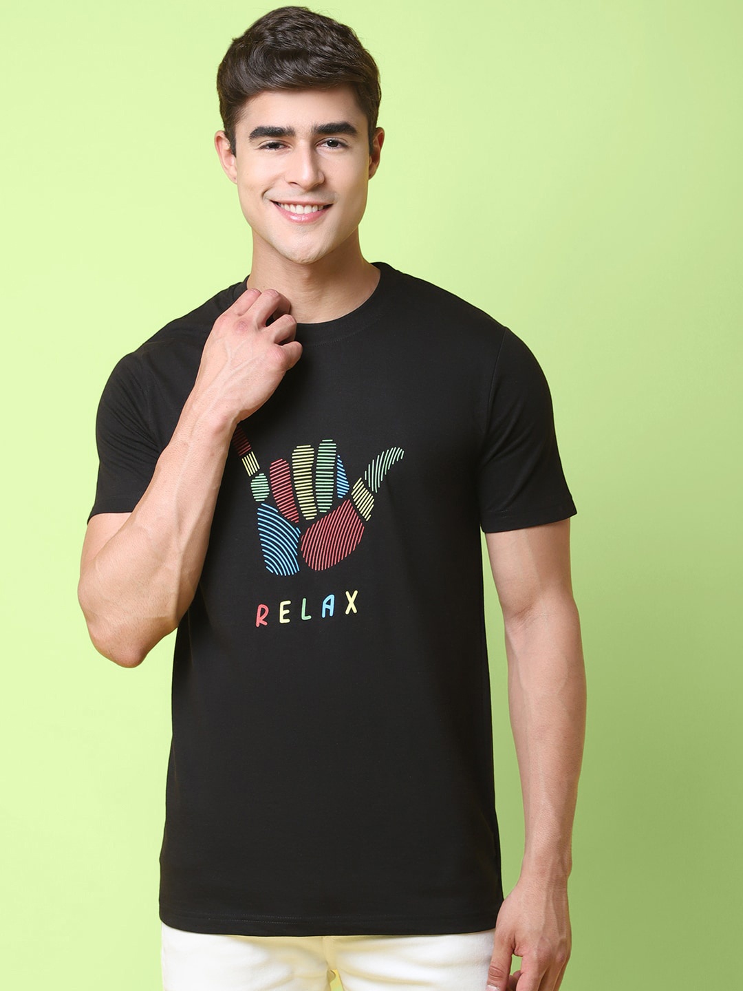 

7Threads Graphic Printed Cotton T-shirt, Black
