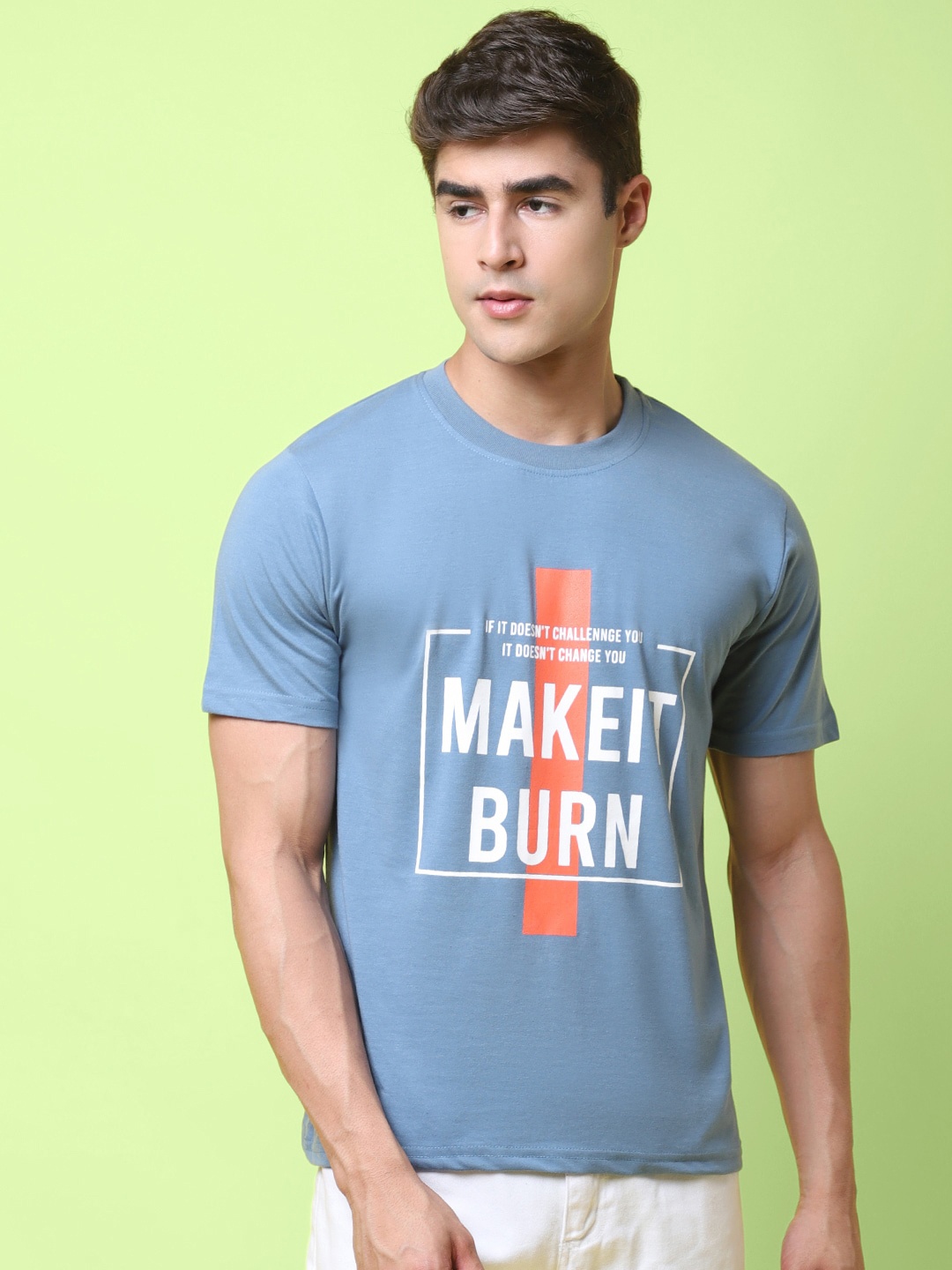 

7Threads Typography Printed Cotton T-shirt, Turquoise blue